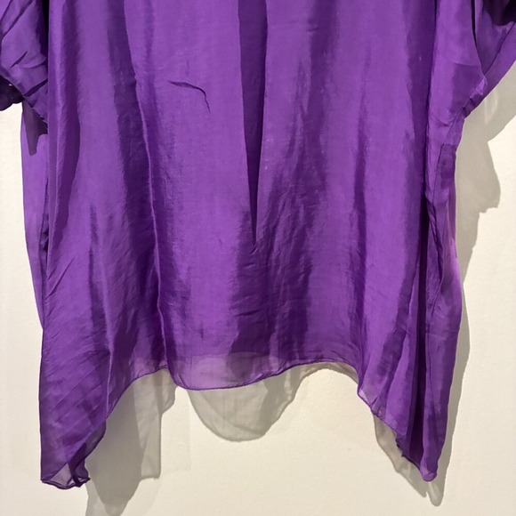 Sofia Made in Italy Purple Silk V-Neck Handkerchief Hem Oversized Blouse Top - Picture 3 of 9
